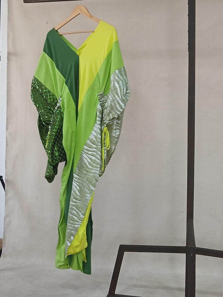Tropical Green Colour-Block H-Idah Kaftan