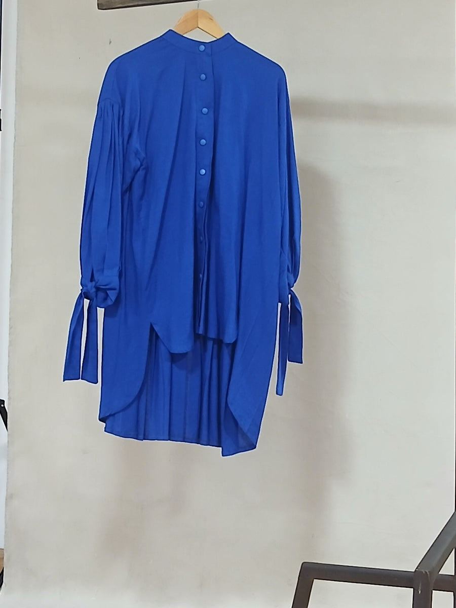 Kem Shirt - Royal Blue Linen Oversized Tie-Cuff Shirt