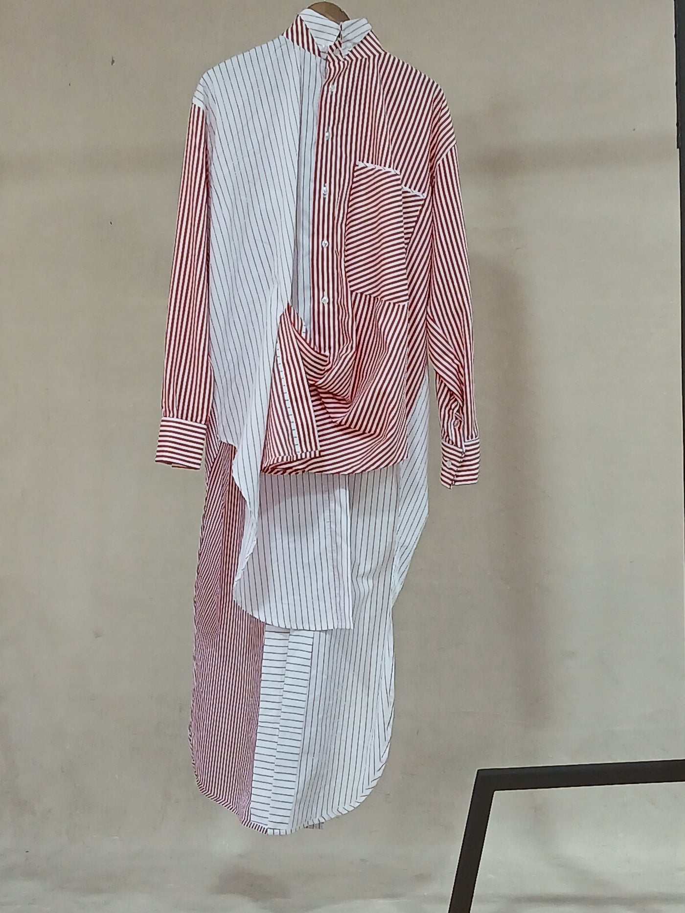 Ola - Red Pinstripe Mixed-Direction Shirt and Trouser Set