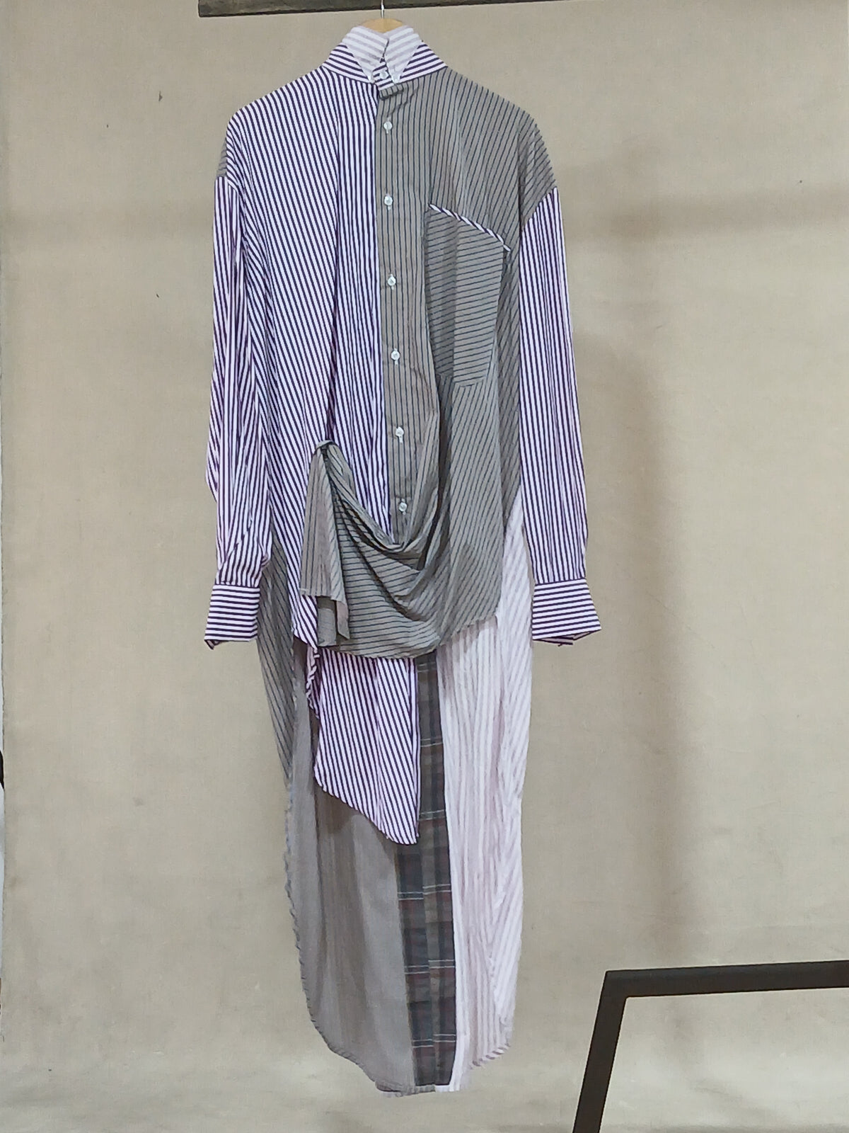 Ola - Purple Pinstripe Mixed-Fabric Shirt